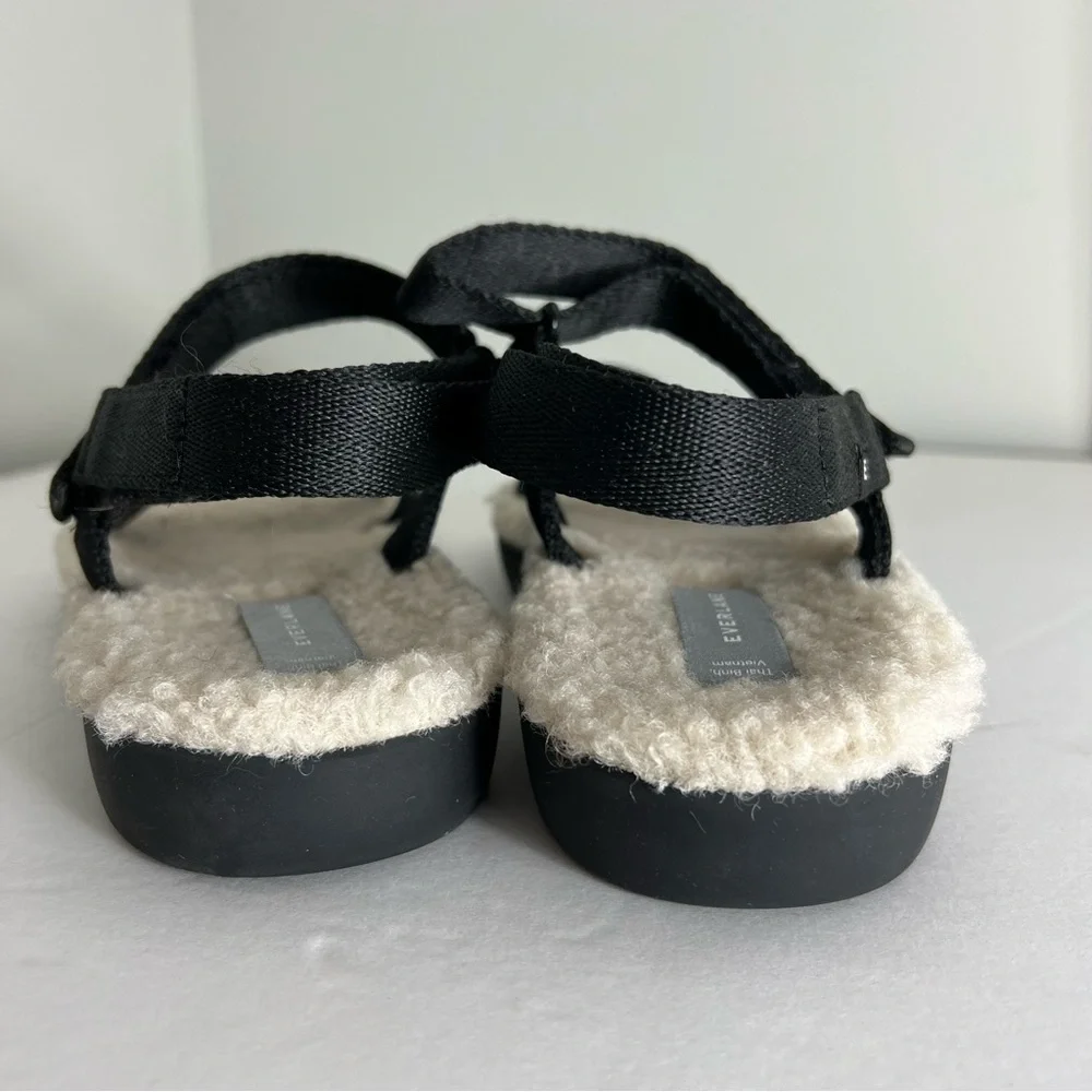 Everlane The Renew Sport Sherpa Fleece Sandal Black Cream Size 9